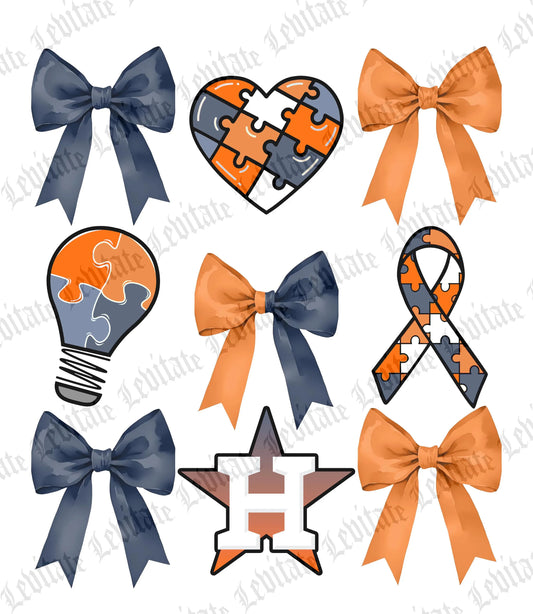Astros Autism Awareness PNG, Coquette Bow H-Town 713 Houston Astros, Thoughtful Gift for Autism Awareness Month